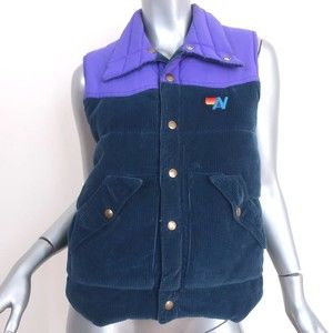 Aviator Nation Reversible Puffer Vest Purple Nylon & Navy Corduroy Size Small